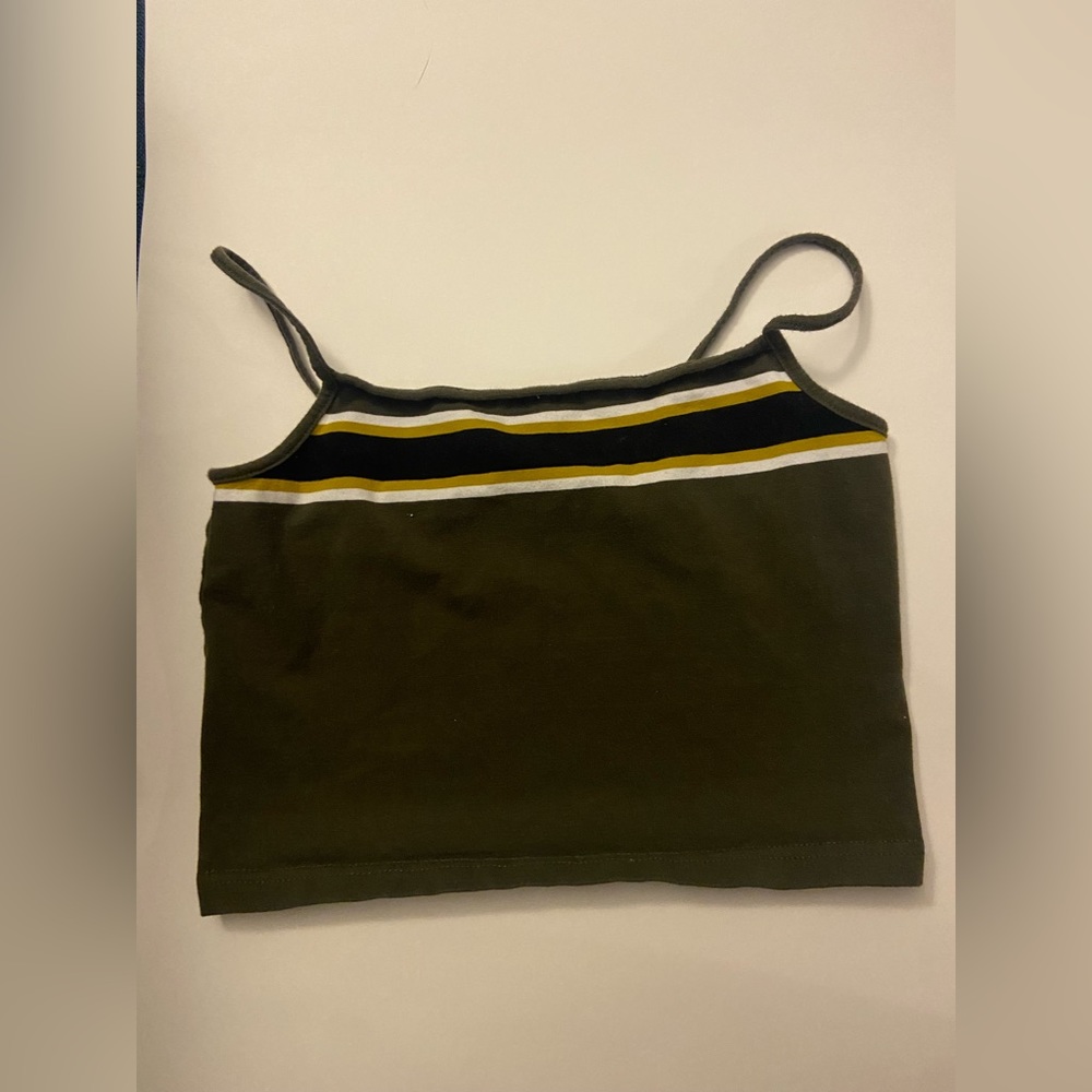 Cotton On: Hunter Green w/ Gold, White and Navy Blue Stripes Crop Tank Top